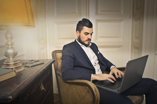 Businessman working at his pc