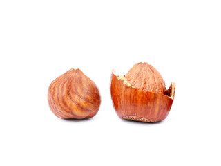 Group healty hazelnuts isolated on white background