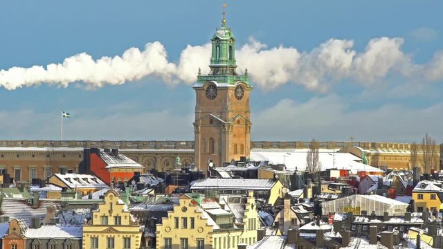 Wintry view of the old town in Stockholm, Sweden.