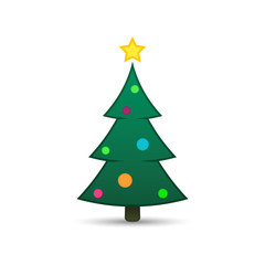 Christmas tree icon, vector simple design. Green fir-tree with balls isolated on white background.