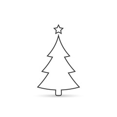 Christmas tree outline icon, vector simple design. Black symbol of fir-tree, isolated on white background.