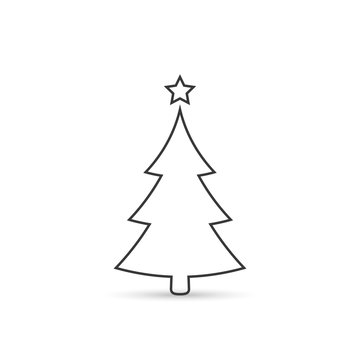 Christmas tree outline icon, vector simple design. Black symbol of fir-tree, isolated on white background.