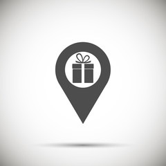 Map pin symbol with Gift icon.