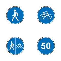 Set of road signs. Signboards. Collection of mandatory traffic signs. Vector illustration.