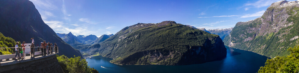 Naklejka na ściany i meble Geirangerfjord in Norway from Ornesvingen viewpoint