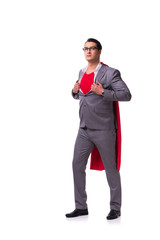 Young businessman wearing red cover on white