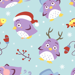 vector cartoon style penguin seamless pattern