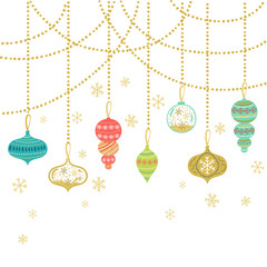 Happy Holiday greeting card. Vector winter holiday background with confetti, snowflake, garland.