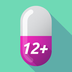 Long shadow medical pill with    the text 12+