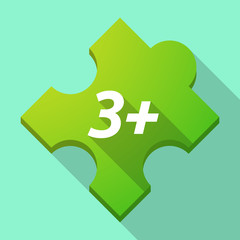 Long shadow puzzle piece with    the text 3+
