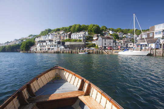 Water taxi crosses the River Looe in Looe, Cornwall