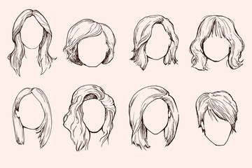 Set of Woman hairstyles.
