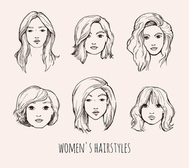 Set of Woman hairstyles.