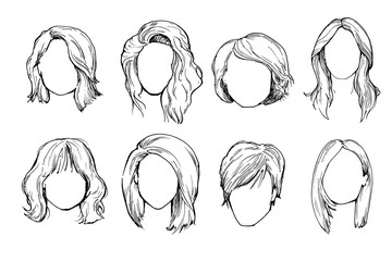 Set of Woman hairstyles.