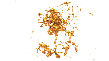 Isolated golden splash of molten metal on a white background.