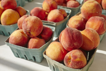 peaches on display at a Pennsylvania farmer's market