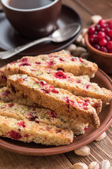 Biscotti with pistachios and cranberries.