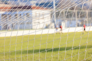 Football goal net close up