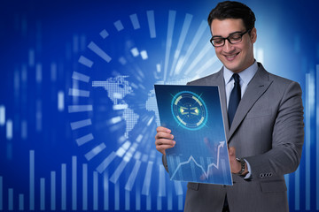 Young businessman in data mining concept