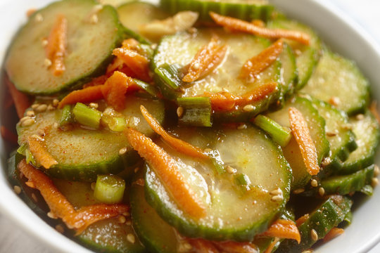 Korean spicy cucumber salad:  Oi-muchim
