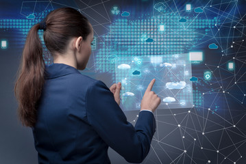 Woman with tablet in cloud computing concept
