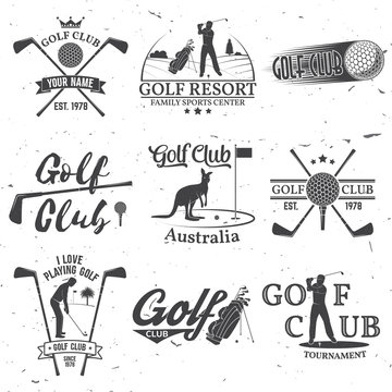 Set of Golf club concept with golfer silhouette.