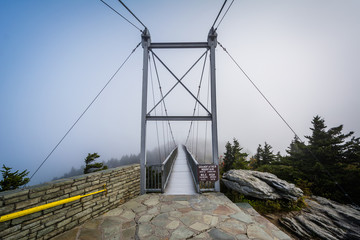 The Mile High Swinging Bridge in fog, at Grandfather Mountain, N