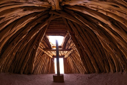 Interior of Navajo hogan, traditional dwelling and ceremonial structure, Monument Valley Navajo Tribal Park, Utah