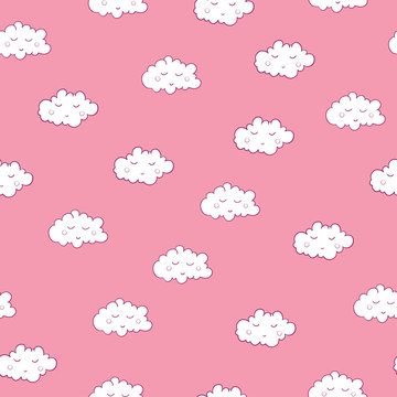 Awesome seamless pattern with cute sleeping clouds. Good night!