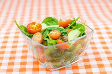 Fresh Green Salad With Spinach, Cherry Tomatoes, Cucumber, Green Onion And See Salt