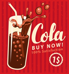 vector banner with cola drink glass in retro style