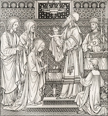 BRATISLAVA, SLOVAKIA, NOVEMBER - 21, 2016: The lithography of Presentation in the Temple by unknown...