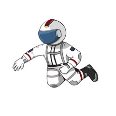 Astronaut fly white background isolated. Spaceman hand drawn color illustration.