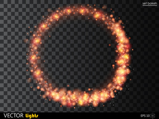 Vector glowing fire or red ring of shine particles. Abstract glittering shape on transparent background.