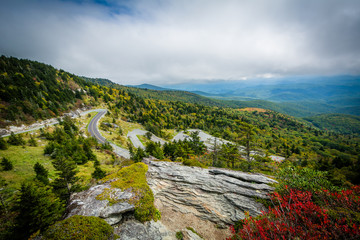 View of the Blue Ridge Mountains and road to Grandfather Mountai