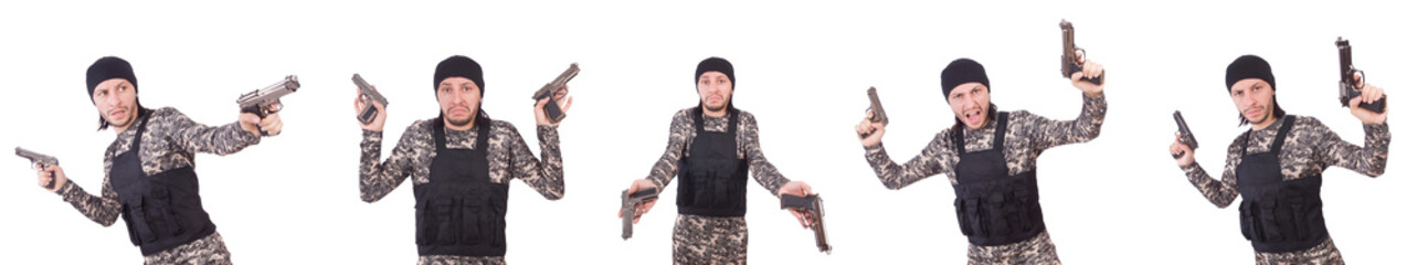 Fototapeta premium Soldier with gun isolated on white