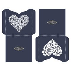 Set of 2 Wedding Invitation Baroque. Template for laser cutting. Open card. It can be used as an envelope for CD-ROM - 130276327