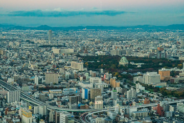 Nagoya, Japan - city in the region of Chubu. Aerial view with sk