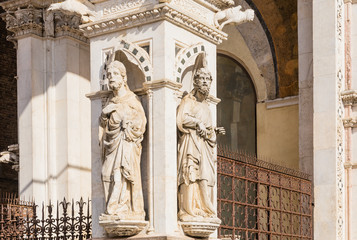 Detail of the facade of a marble chapel Cappella di Piazza in Siena