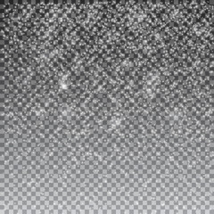 Fototapeta premium Falling Christmas Shining transparent snow isolated on checkered background. Snowflakes, snowfall. snowflake vector. Vector illustration