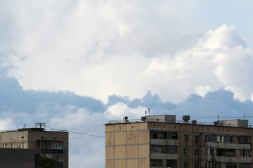 Roofs of soviet block buildings in Russia