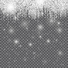 Falling Christmas Shining transparent snow isolated on checkered background. Snowflakes, snowfall. snowflake vector. Vector illustration
