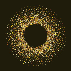 Abstract gold dotted ring on black background vector card templa