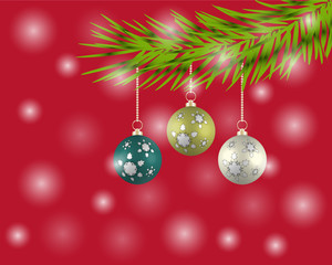 Christmas tree with colorful balls on a red background.