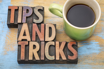 tips and tricks word abstract  in wood type