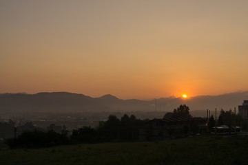 Fototapeta na wymiar Sunrise over the town. Slovakia