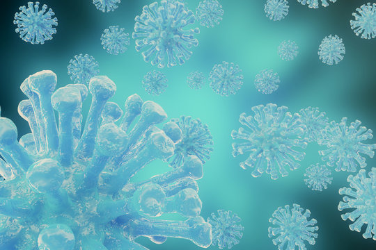 3d rendering viruses in infected organism, viral disease epidemic, virus abstract background.
