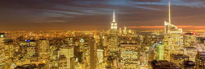 View of New York Manhattan during sunset hours