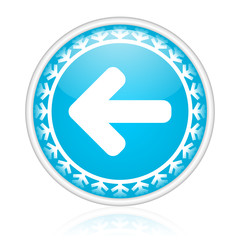 Christmas design blue round left arrow vector icon.