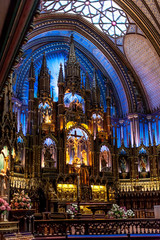 Illuminated altar in large cathedral